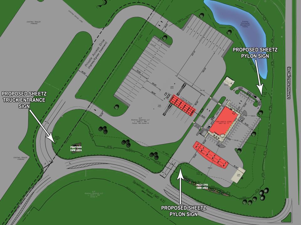 The site plan for the proposed Sheetz store on Spielman Road,