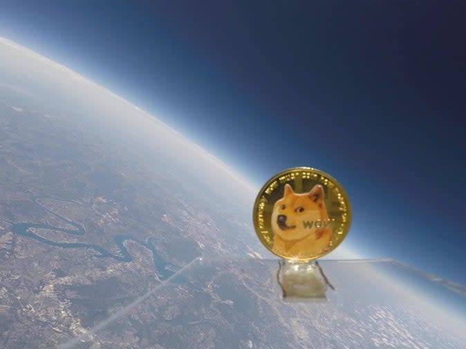 A dogecoin was sent to space attached to a weather balloon to mark Elon Musk’s birthday on 28 June, 2021 (Reid Williamson/ Twitter)