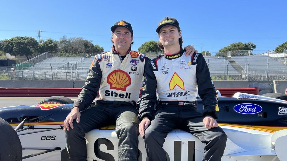 colton herta and bryan herta on their 1998 reynard at laguna seca