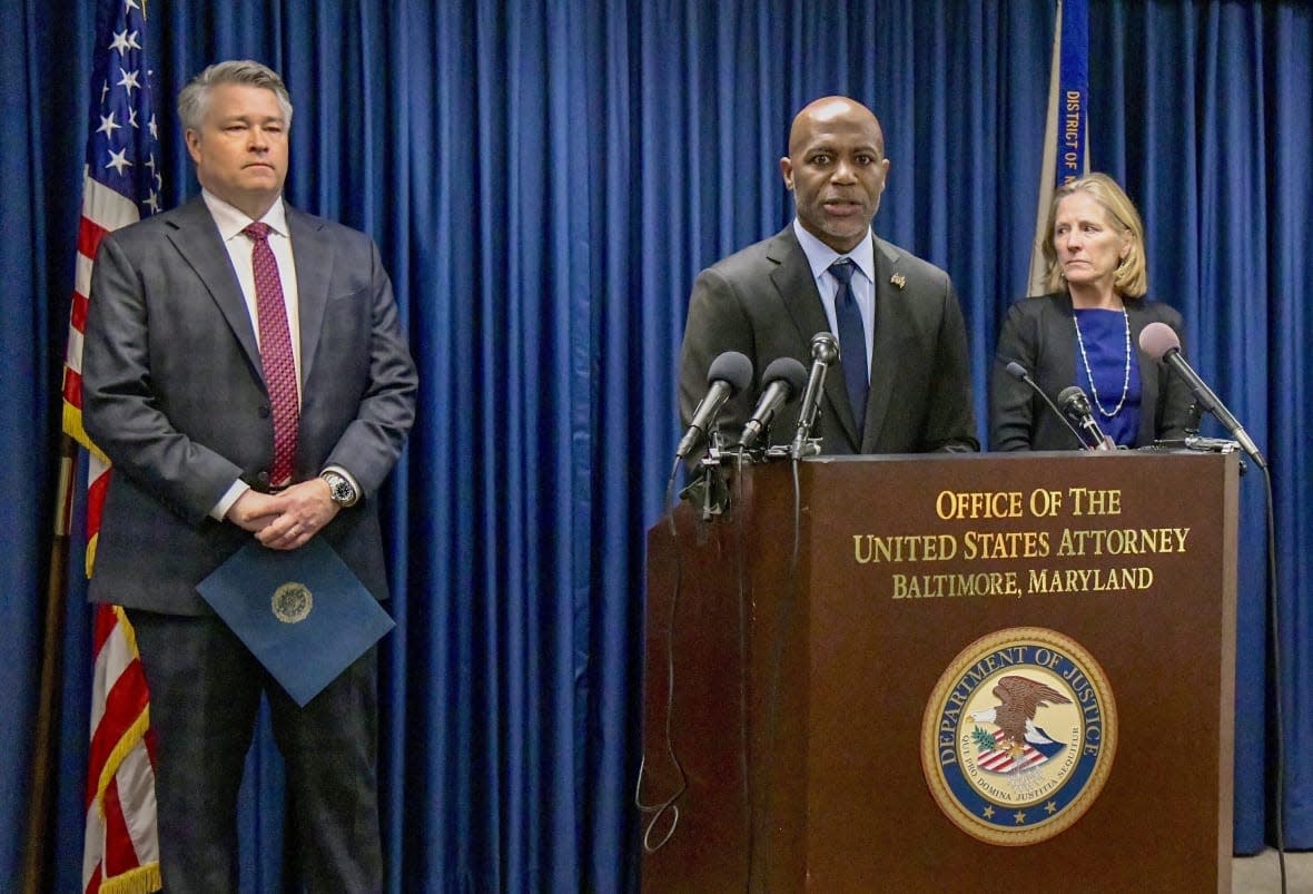 Erek L. Barron, U.S. Attorney for Maryland, speaks during a news conference in Baltimore, Monday, Feb. 6, 2023. (Amy Davis/The Baltimore Sun via AP)