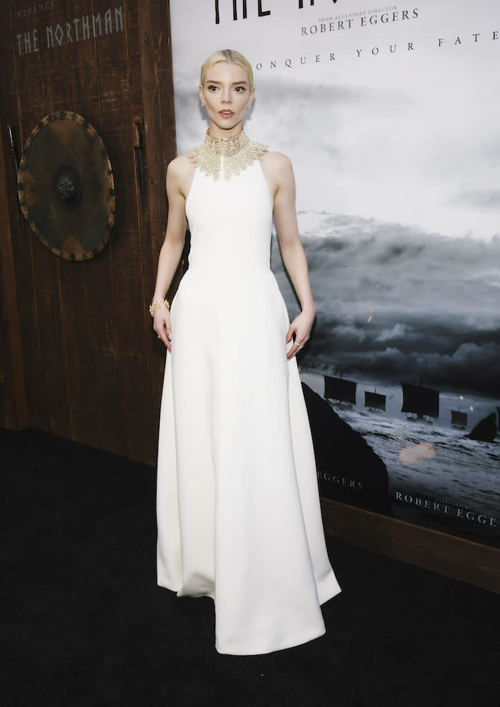 Anya Taylor-Joy in a white Dior dress at ‘The Northman’ premiere in Los Angeles on April 18, 2022. - Credit: Michael Buckner for Variety