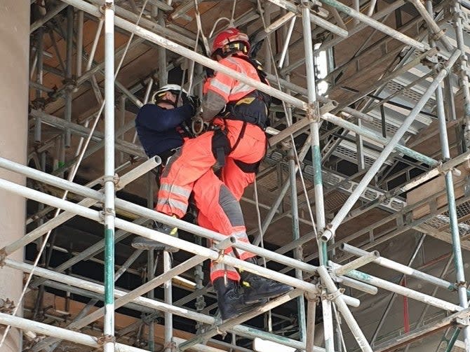 <p>While major works were carried out on the M5 Oldbury viaduct, West Midlands Fire Service used the scaffolding beneath to practice rescue drills</p>Facebook/Highways England-West Midlands