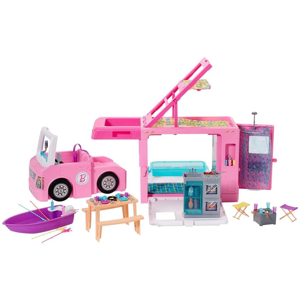 <p><strong>Mattel</strong></p><p>amazon.com</p><p><strong>$89.00</strong></p><p><a href="https://www.amazon.com/dp/B07XC3HK9N?tag=syn-yahoo-20&ascsubtag=%5Bartid%7C10055.g.4695%5Bsrc%7Cyahoo-us" rel="nofollow noopener" target="_blank" data-ylk="slk:Shop Now;elm:context_link;itc:0;sec:content-canvas" class="link ">Shop Now</a></p><p>This transforming camper is all about letting Barbie recharge after a long day's work. The set includes a doll, puppy, accessories and <strong>guided meditation exercises.</strong></p>