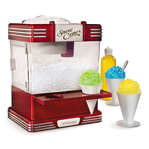 Nostalgia Snow Cone Shaved Ice Machine - Retro Table-Top Slushie Machine Makes 20 Icy Treats - Includes 2 Reusable Plastic Cups & Ice Scoop - Retro Red