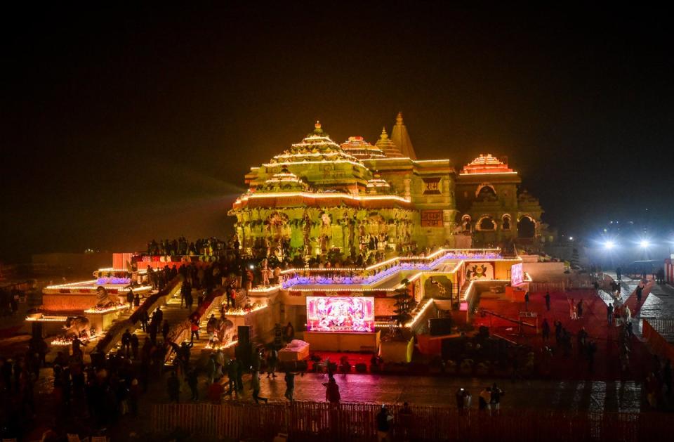 A view of the Ram Mandir on the day of its consecration ceremony in Ayodhya on 22 January 2024 (Getty Images)
