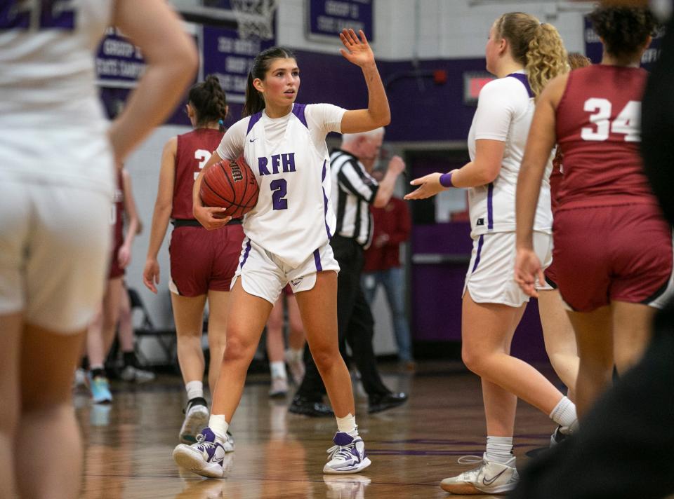 Voorhees at Rumson-Fair Haven NJSIAA state tournament quarterfinal game. RFH’s Julia Corsentino (2) walks off the court at the end of the game.   Rumson, NJThursday,  February 23, 2023