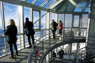 Enclosed viewing platform at The Sphinx Observatory, Switzerland - An astronomical observatory, The Sphinx observatory sits atop Jungfraujoch in Switzerland at a height of 11,716ft. A train ride brings you to the railway station at the base and after an elevator ride through the tunnelled-out inside of the mountain, you will find yourself inside the observatory. There is an outdoor observation deck as well as an enclosed viewing platform. Views here include those of the Jungfrau, Eiger and Monch