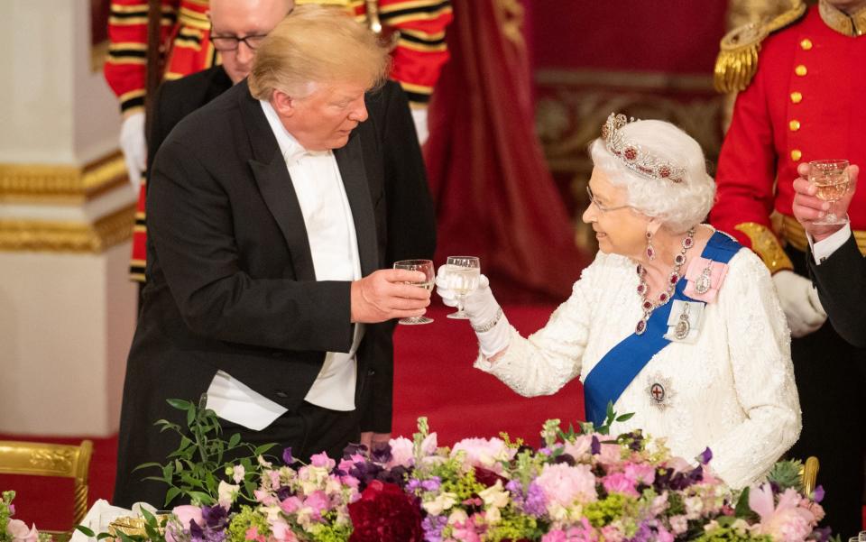 Donald Trump and the Queen toasting during his state visit in June 2019 -  Dominic Lipinski- WPA Pool/Getty Images