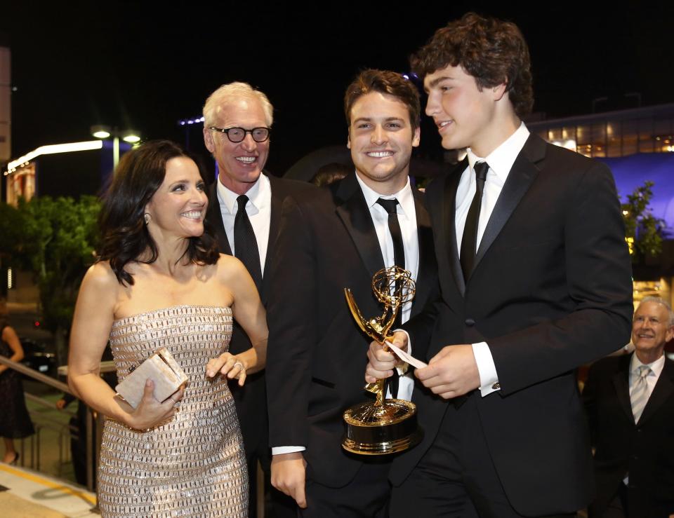 Actress Julia Louis-Dreyfus and her family arrive at the Governors Ball for the 65th Primetime Emmy Awards in Los Angeles