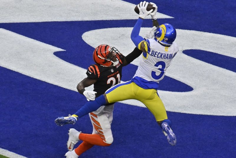 Wide receiver Odell Beckham Jr. (R) won a Super Bowl in 2022 with the Los Angeles Rams. File Photo by Jim Ruymen/UPI