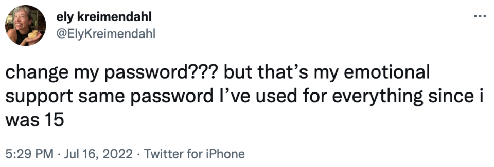 change my password? but that's my emotional support same password i've used for everything since i was 15