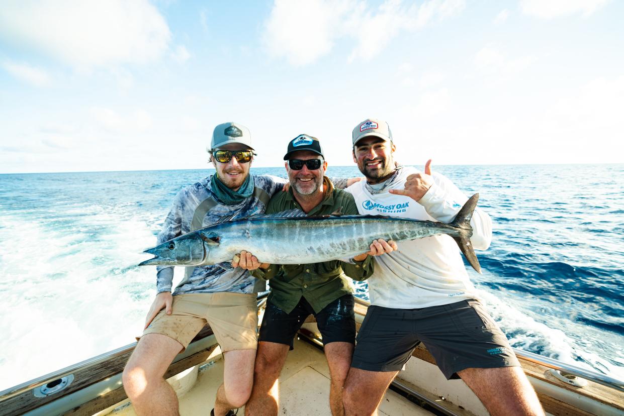 Captain Experiences lets anglers book fishing trips over its online platform. From left are co-founder Attison Barnes, Captain Experiences guide Dom Lever and co-founder Jonathan Newar in Tanzania.