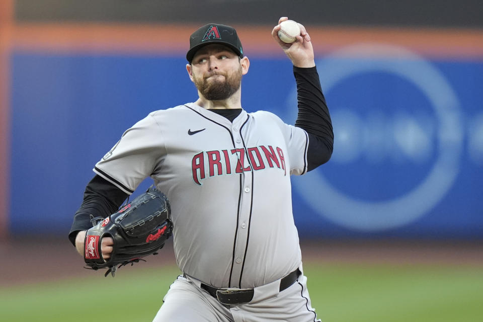 Arizona Diamondbacks' Jordan Montgomery pitches during the first inning of a baseball game against the New York Mets, Friday, May 31, 2024, in New York. (AP Photo/Frank Franklin II)