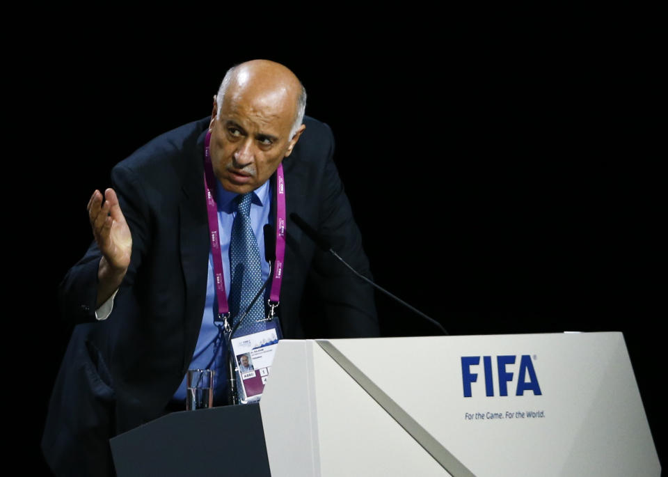 Al Rajoub, President of Palestinian Football Association, addresses the 65th FIFA Congress in Zurich