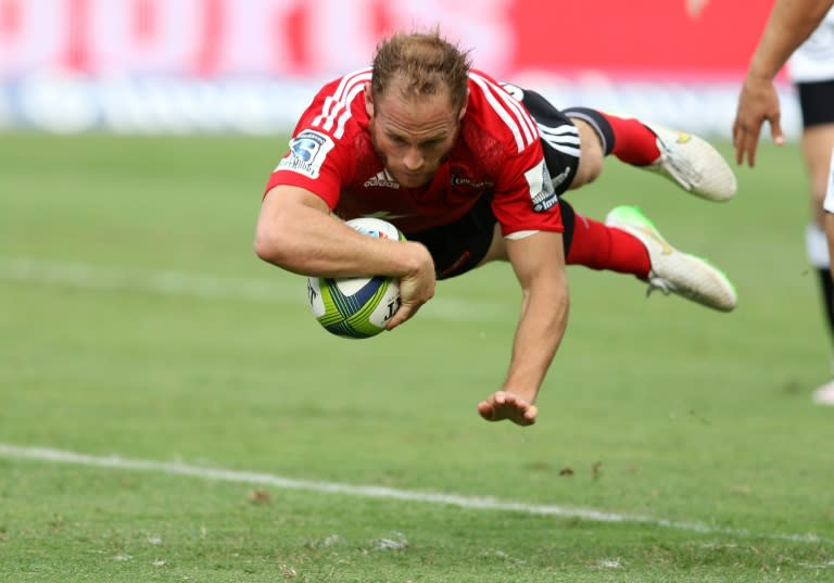 Andy Ellis scores a try during the SuperXV rugby match between Sharks and Crusaders on April 4, 2015 in Durban, South Africa