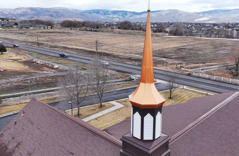 A chapel and the grounds across the street where a Latter-day Saint temple will be built in Heber City on Wednesday, Dec. 20, 2023. | Jeffrey D. Allred, Deseret News
