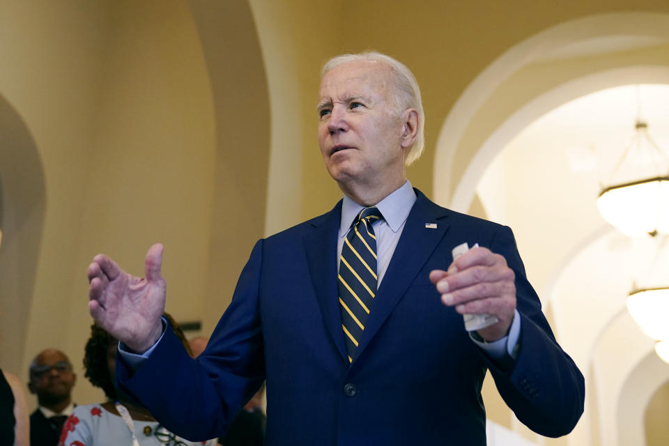 U.S. President Joe Biden speaks to media about the Democrats keeping the Senate before the Association of Southeast Asian Nations (ASEAN) summit, Sunday, Nov. 13, 2022, in Phnom Penh, Cambodia. (AP Photo/Alex Brandon)