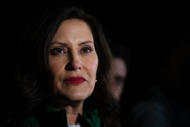 Michigan Gov. Gretchen Whitmer listens to reporters during a news conference on Nov. 7, 2022, in East Lansing, Michigan. Recently the Democrat signed landmark legislation to protect the state’s LGBTQ community.