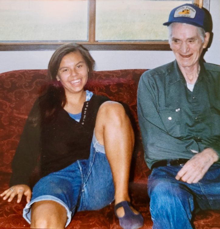 Eden Fineday and her grandfather, Alphonse Little Poplar, in 1986.