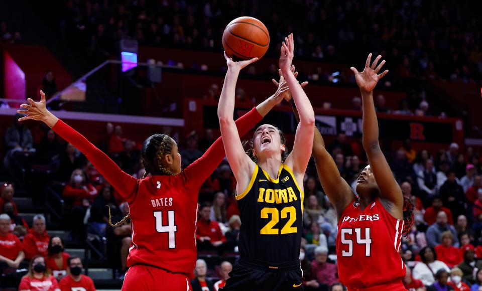 Iowa guard Caitlin Clark earned her 14th career triple-double in a win over Rutgers on Friday.