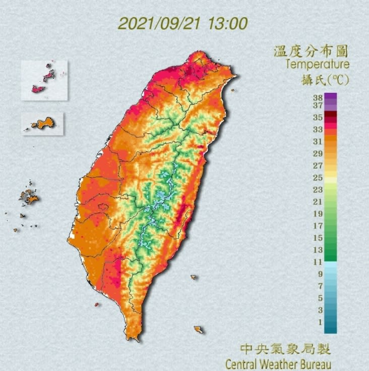 全台高溫可來到35度。（圖／翻攝自中央氣象局）