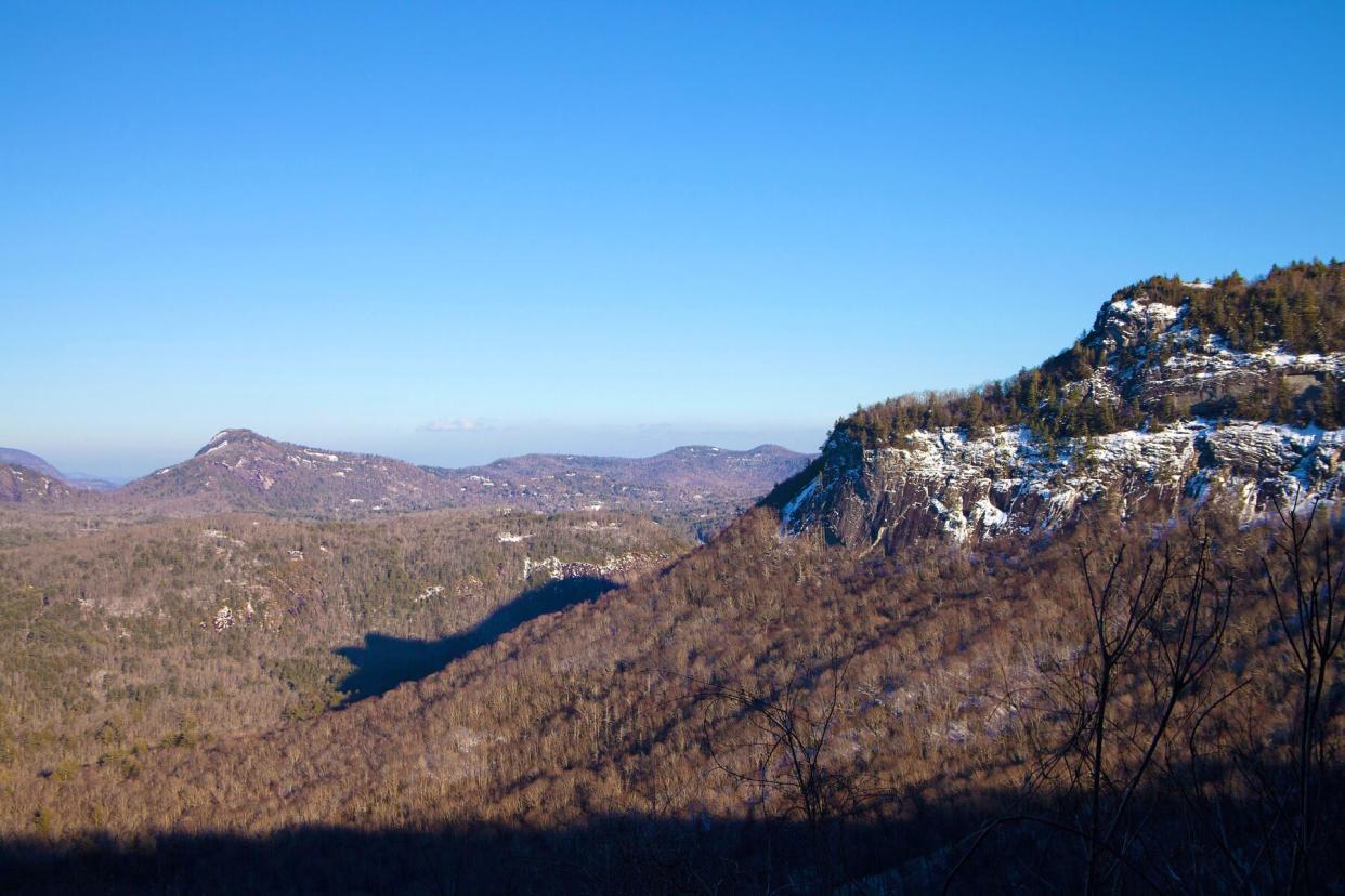 Shadow of the bear on the mountain side during winter in North Carolina