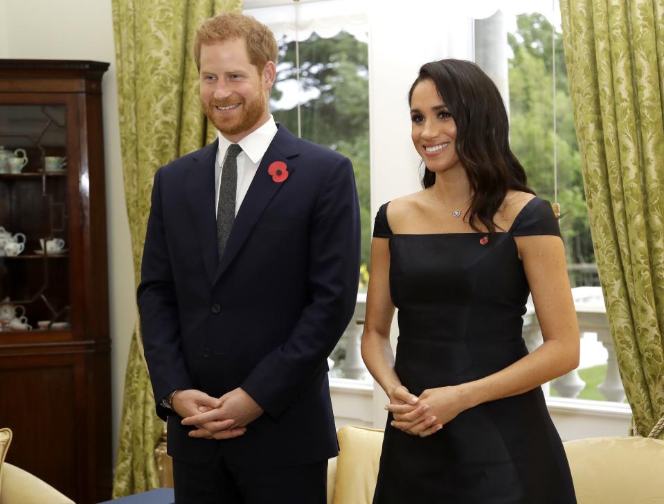 <p>Prince Harry and Meghan Markle have arrived in their final country <a rel="nofollow noopener" href="https://www.townandcountrymag.com/society/tradition/a21273366/meghan-markle-prince-harry-first-royal-tour-2018/" target="_blank" data-ylk="slk:during their extensive 16-day royal tour;elm:context_link;itc:0;sec:content-canvas" class="link ">during their extensive 16-day royal tour</a> of Australia, New Zealand, Fiji, and the Kingdom of Tonga. The couple touched down in Wellington, New Zealand earlier today, and they have a number of engagements scheduled for the day and night. Harry and Meghan will attend a traditional welcome ceremony at Government House, <a rel="nofollow noopener" href="https://www.townandcountrymag.com/society/tradition/a23463199/meghan-markle-maori-hongi-explained/" target="_blank" data-ylk="slk:which will include hongi;elm:context_link;itc:0;sec:content-canvas" class="link ">which will include hongi</a>, a traditional Mãori greeting. Then, the royals will lay a wreath at the Tomb of the Unknwon Warrior and visit the UK War Memorial. On their first evening in New Zealand, the Duke and Duchess will also attend a reception hosted by the Governor General celebrating the 125th anniversary of women’s suffrage in New Zealand. See every photo from their busy day here: </p>