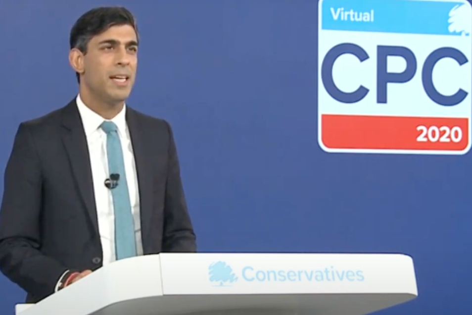 Mr Sunak addressing the virtual Conservative Party conference (Sky News)