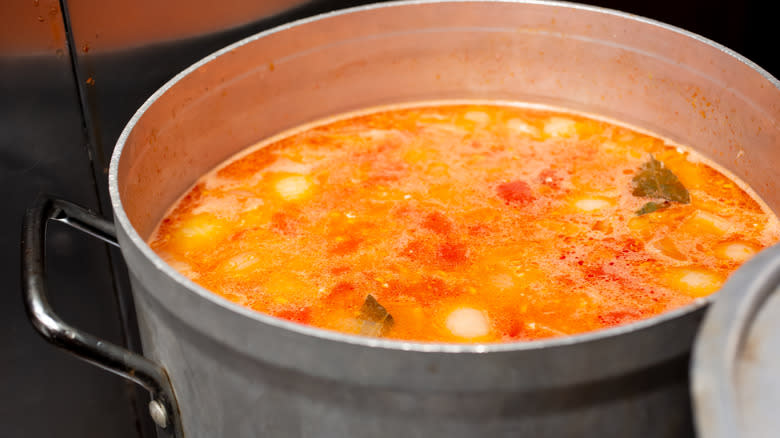 soup simmering on a stove
