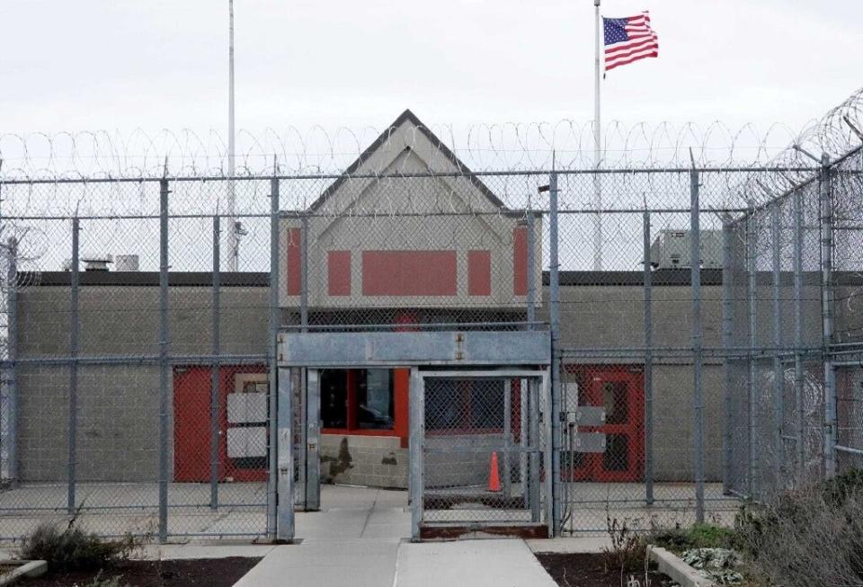 The entrance to The John J. Moran Medium Security Facility inside the Adult Correctional Institutions complex.