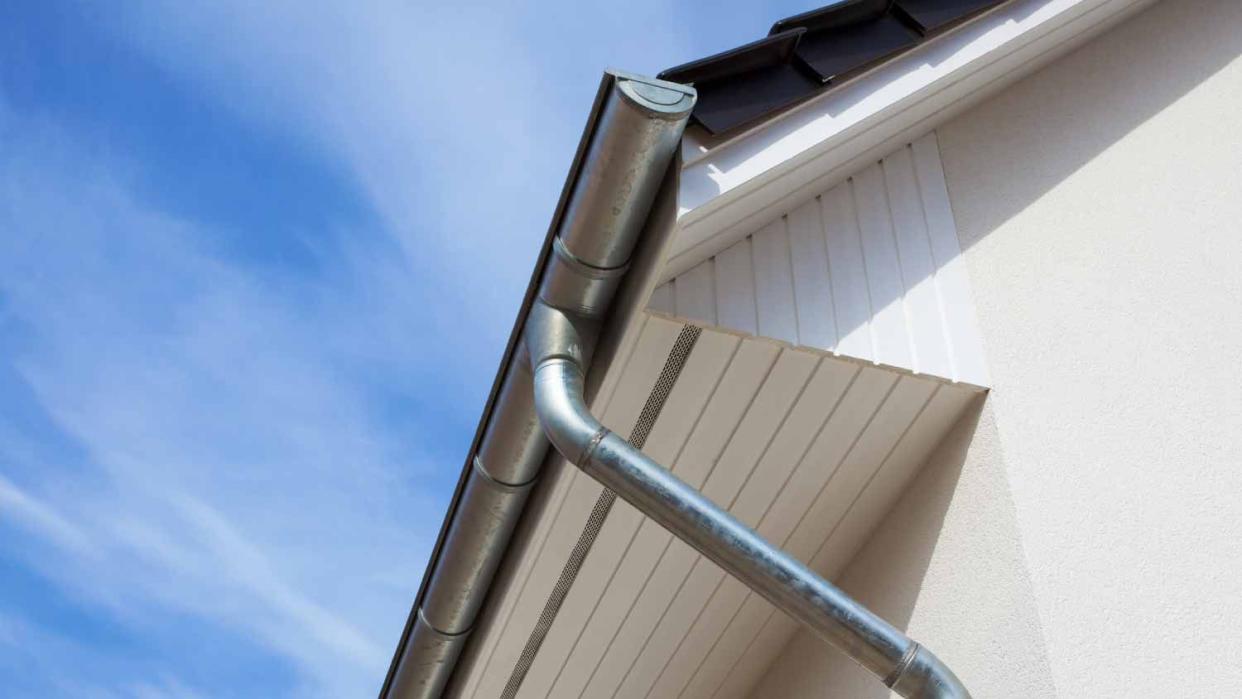 Close-up of a metal rain gutter