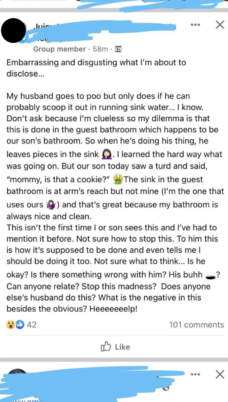 "Can anyone relate? Stop this madness? Does anyone else's husband do this?"