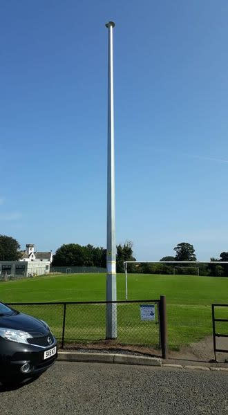 The telecoms mast appeared in the playing fields without warning (West Barns Community Council)