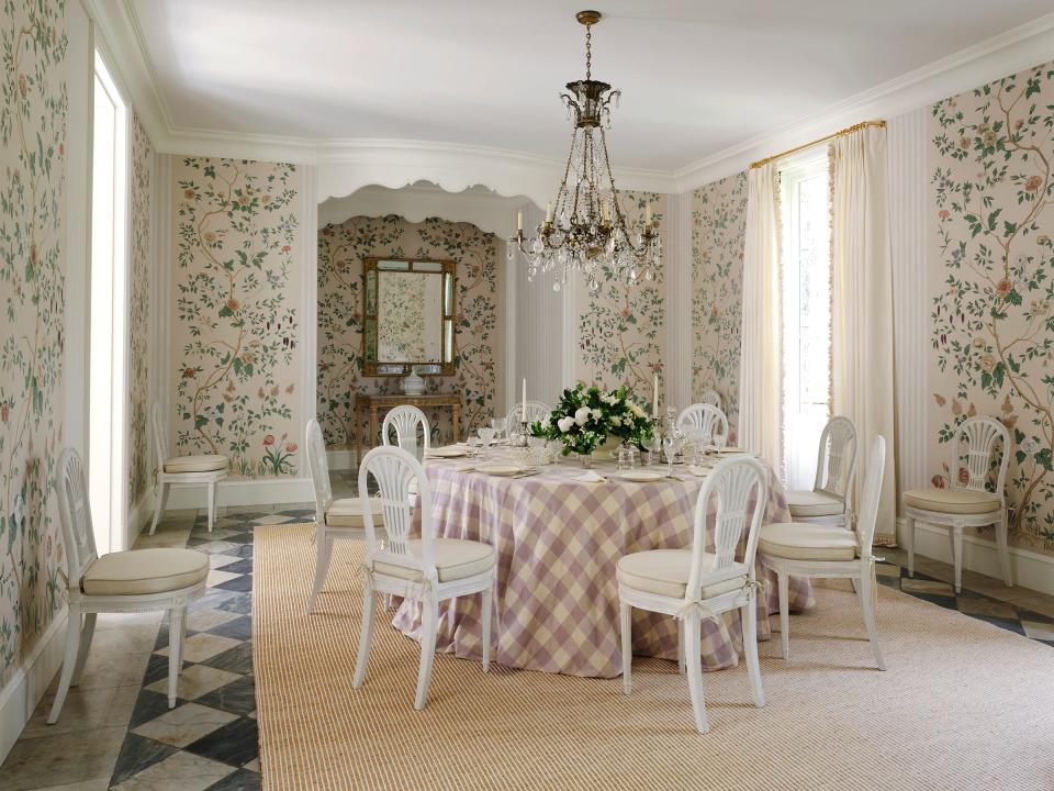 When a bar was removed from the dining room, antique marble tiles were found and installed to blend in seamlessly with the existing floor.