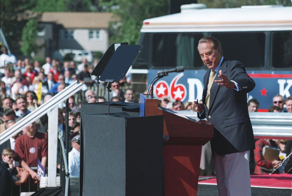 Republican nominee Bob Dole spoke 20 years ago at Toms River High School South while campaigning in New Jersey during the 1996 presidential election.