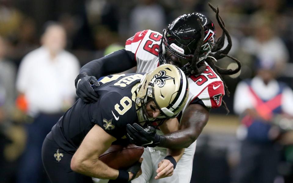 Drew Brees is sacked by De'Vondre Campbell - USA TODAY Sports