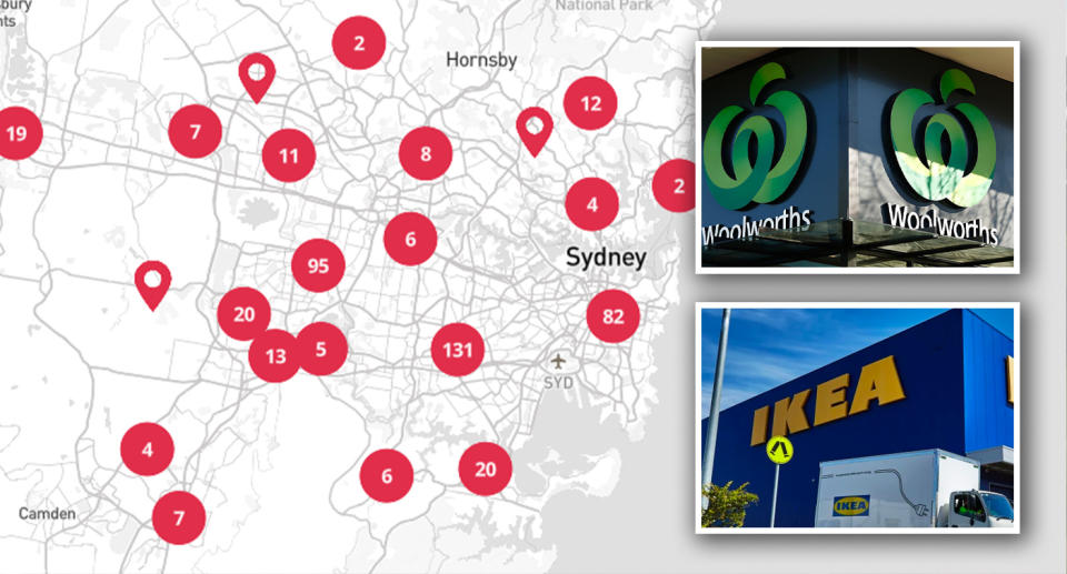 A Woolworths and IKEA are among the latest additions to NSW&#39;s exposure sites. Source: NSW Health/ Getty