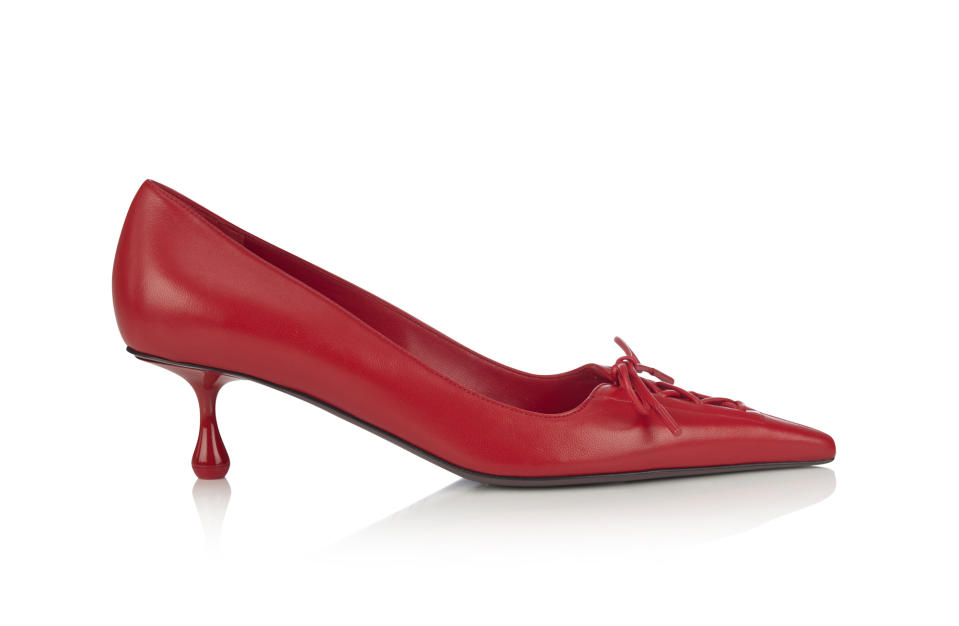 Jimmy Choo’s signature Drop heel, as seen on this on-trend red kitten heel. <cite>Richard Valencia</cite>