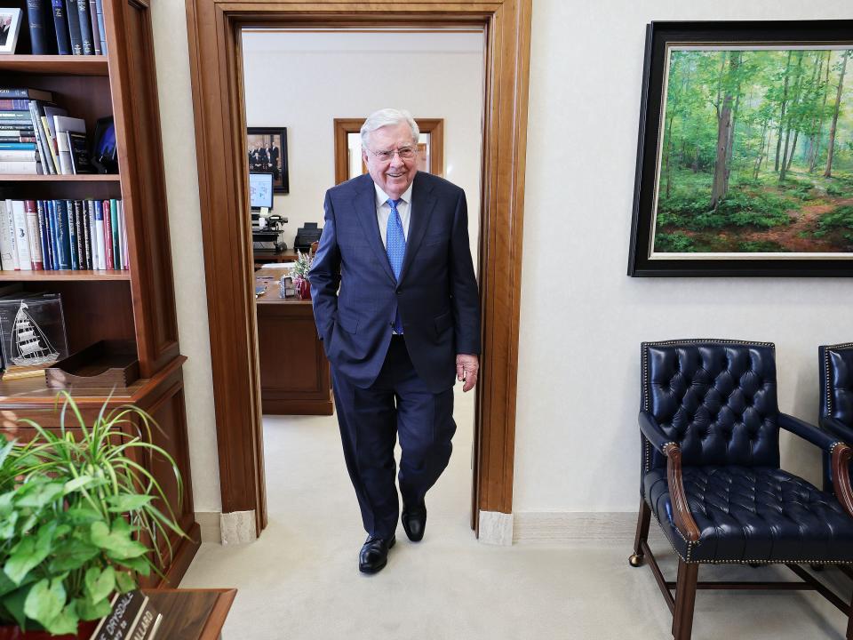 President M. Russell Ballard walks into his office in Salt Lake City.