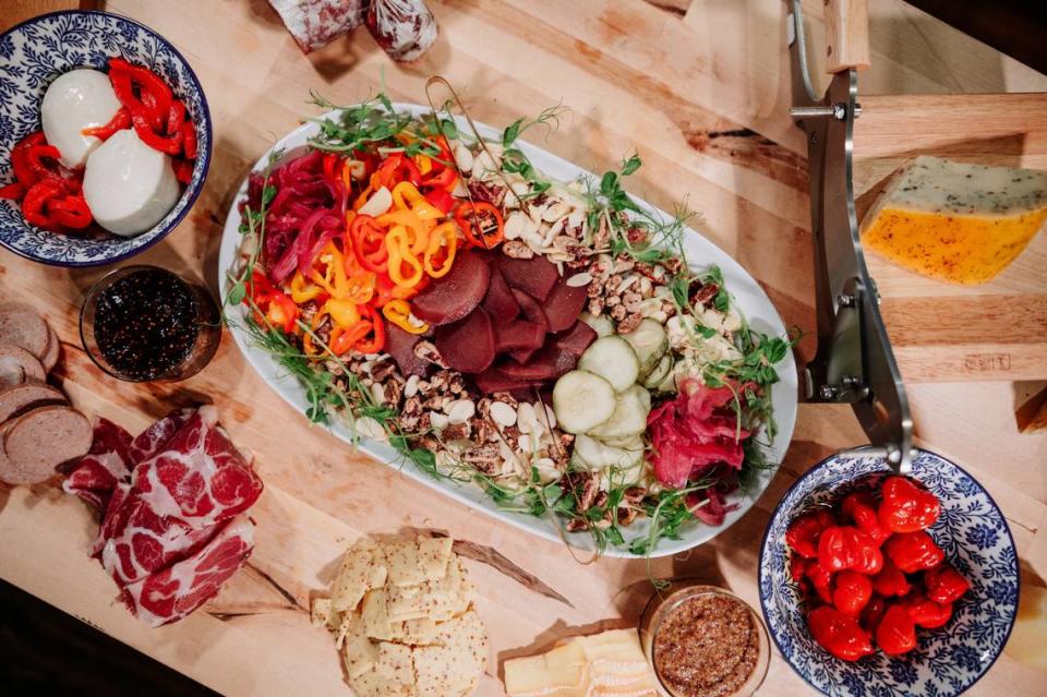 Grazing boards with cured meats and cheeses or vegetarian options are available from Roots Catering.