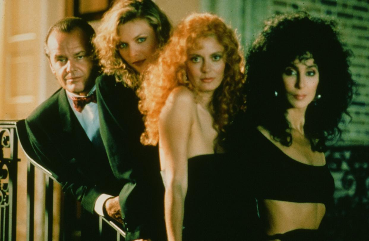 Jack Nicholson, Michelle Pfeiffer, Susan Sarandon and Cher pose for the Warner Bros movie "The Witches of Eastwick" circa 1987.