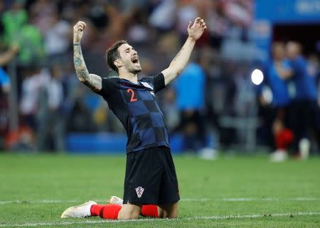 Soccer Football - World Cup - Semi Final - Croatia v England - Luzhniki Stadium, Moscow, Russia - July 11, 2018 Croatia's Sime Vrsaljko celebrates after the match REUTERS/Darren Staples