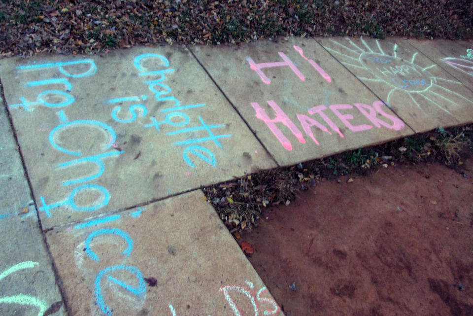 Members of Pro-Choice Charlotte spent Friday evening writing pro-choice phrases in chalk outside the clinic.&nbsp;