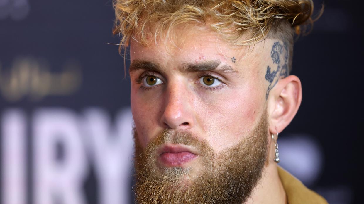  Close up of Jake Paul looking pensive before the start of the Jake Paul vs Nate Diaz live stream  