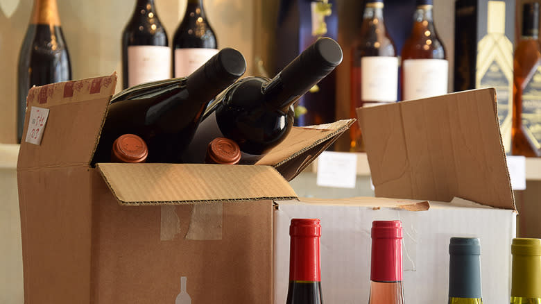 Wine bottles in a box