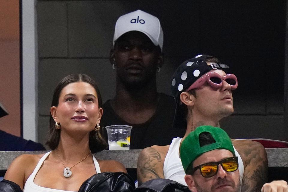 Sept. 1: The Miami Heat's Jimmy Butler, and Justin Bieber, alongside his wife Hailey Bieber, watch the third round of the US Open.