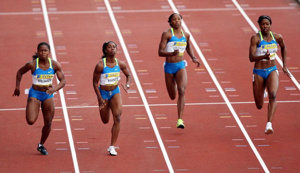 USA's Lauryn Williams win's the women's 100 metres during the British Grand Prix at Gateshead International Stadium