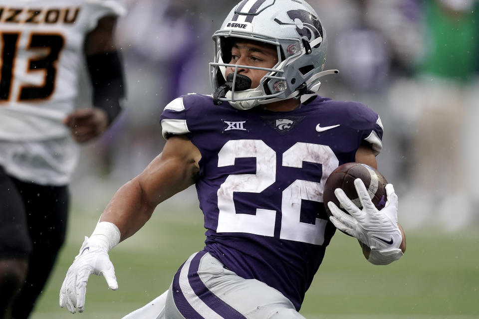 Kansas State running back Deuce Vaughn runs for a touchdown during the second half of an NCAA college football game against Missouri Saturday, Sept. 10, 2022, in Manhattan, Kan. (AP Photo/Charlie Riedel)