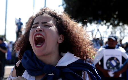 A Nicaraguan expat living in Costa Rica takes part in the "Caravan for Liberty and Justice" to protest against the government of Nicaraguan President Daniel Ortega, in La Cruz, Costa Rica border with Nicaragua, December 16, 2018. REUTERS/Juan Carlos Ulate