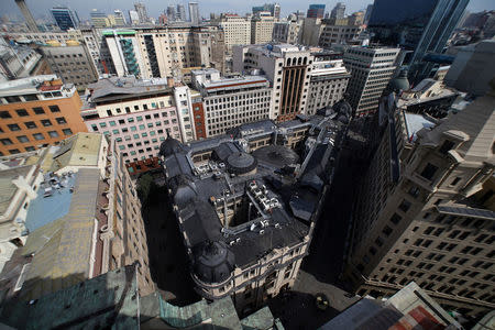 A view of Santiago's stock exchange building (C) in Santiago, Chile September 25, 2017. REUTERS/Ivan Alvarado